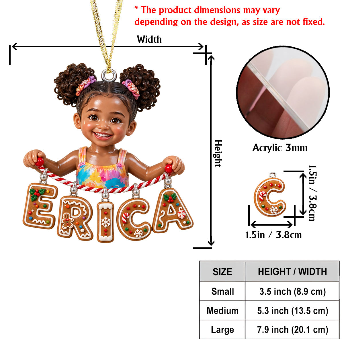 Personalized Black Little Girl Custom Name Acrylic Ornament Gift for Kids