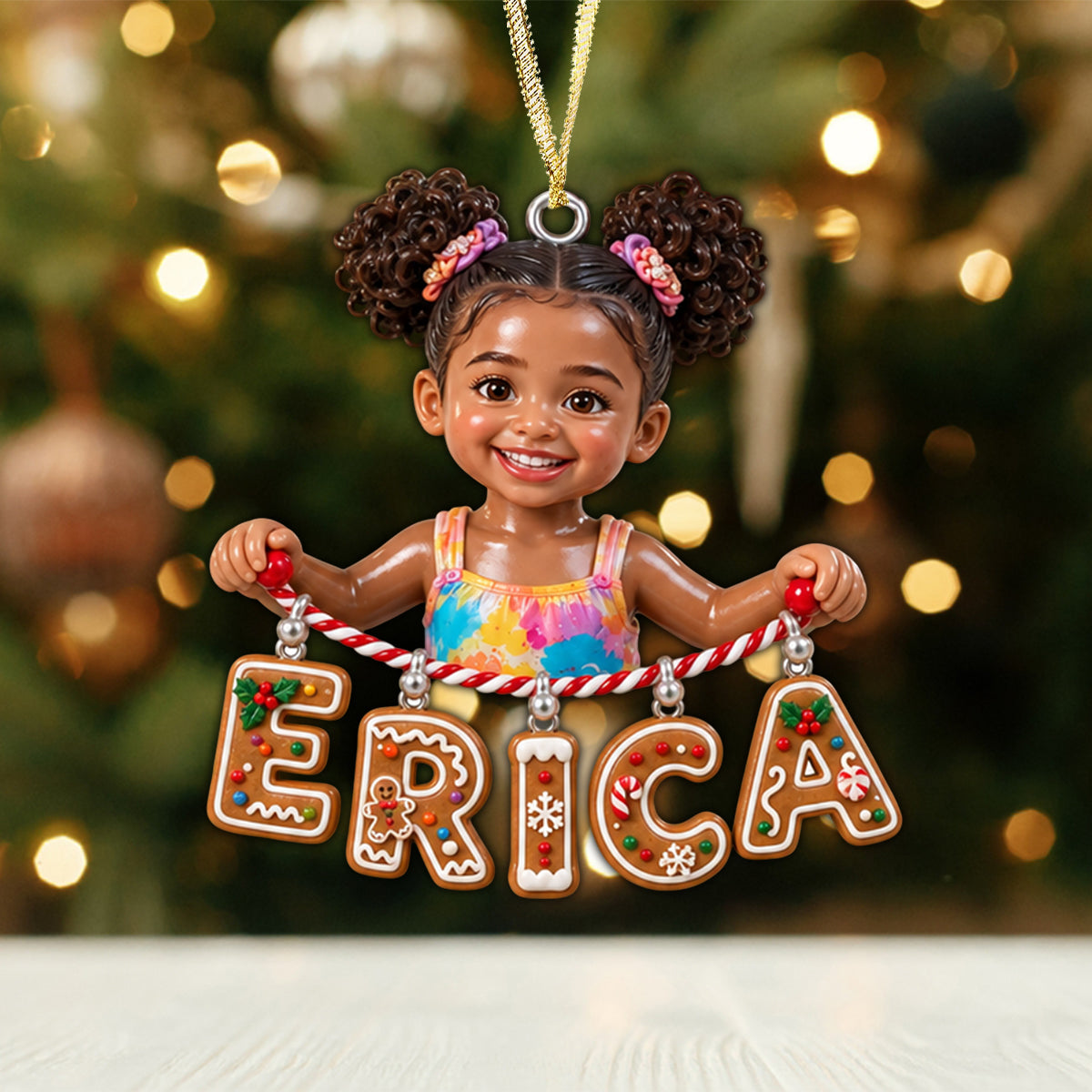 Personalized Black Little Girl Custom Name Acrylic Ornament Gift for Kids
