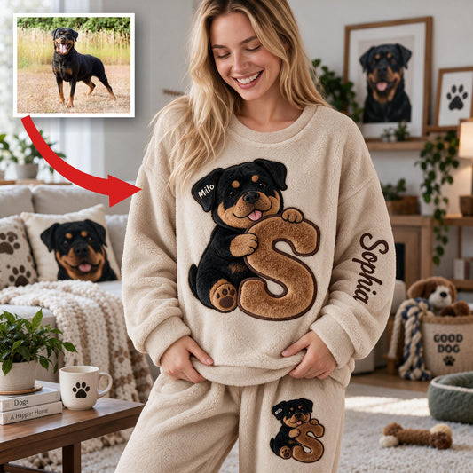 Personalisierter Schwarz und Tan Rottweiler Fleece Lounge Set für Erwachsene