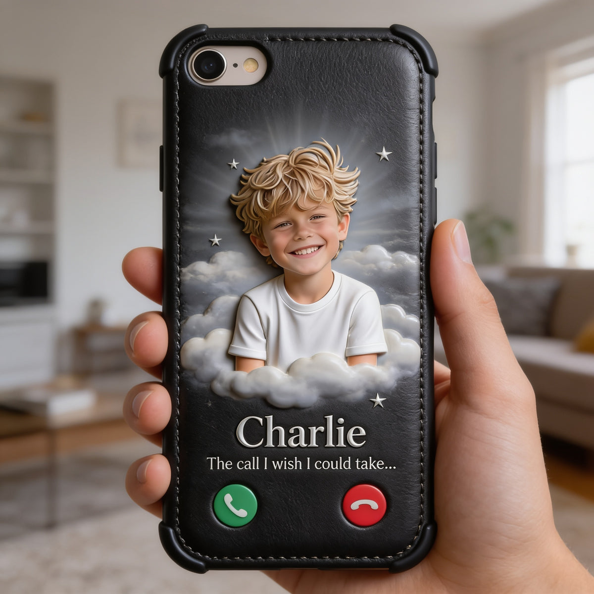 Personalized Little Boy Memorial Leather Phone Case Keepsake Gift
