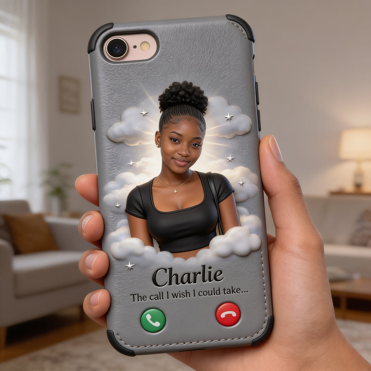 Personalized Black Woman Memorial Leather Phone Case Remembrance Gift
