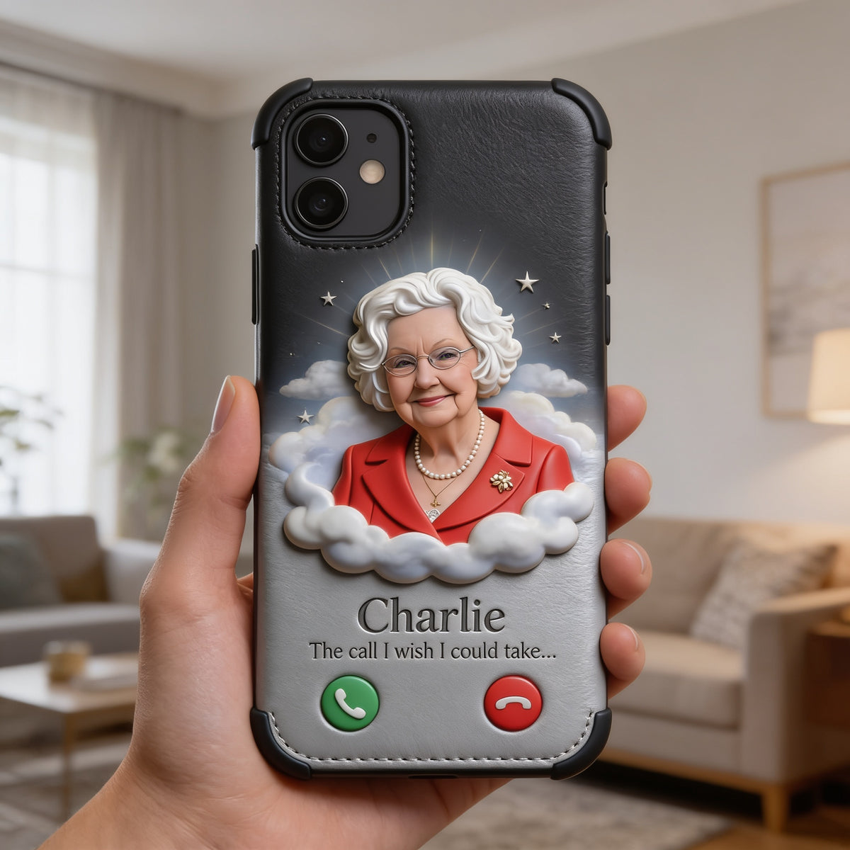Personalized Older Woman Grandma Memorial Leather Phone Case