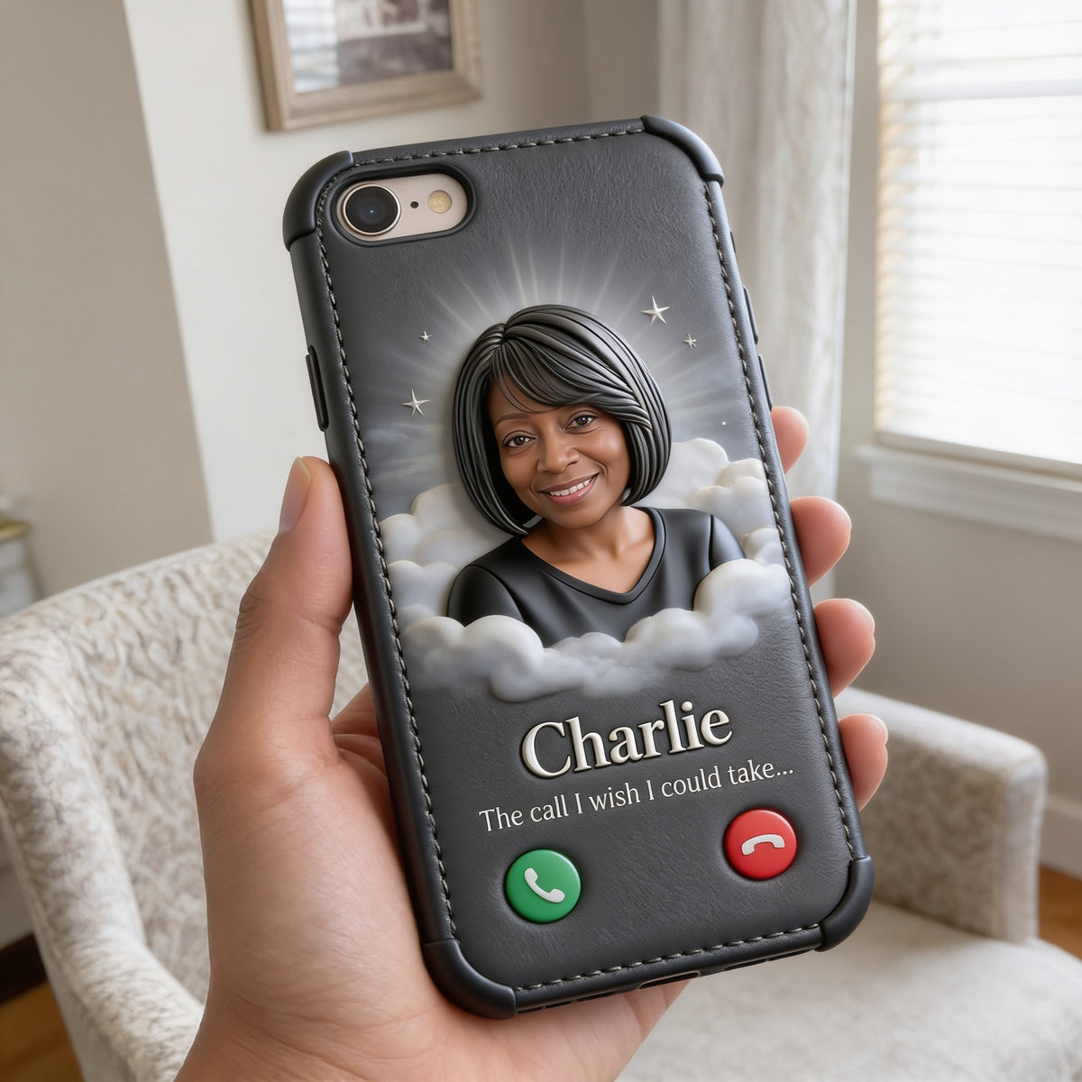 Personalized Middle-Aged Black Woman Memorial Leather Phone Case Remembrance Gift