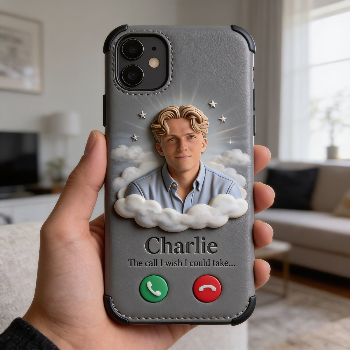Personalized Memorial Man Leather Phone Case Remembrance Keepsake