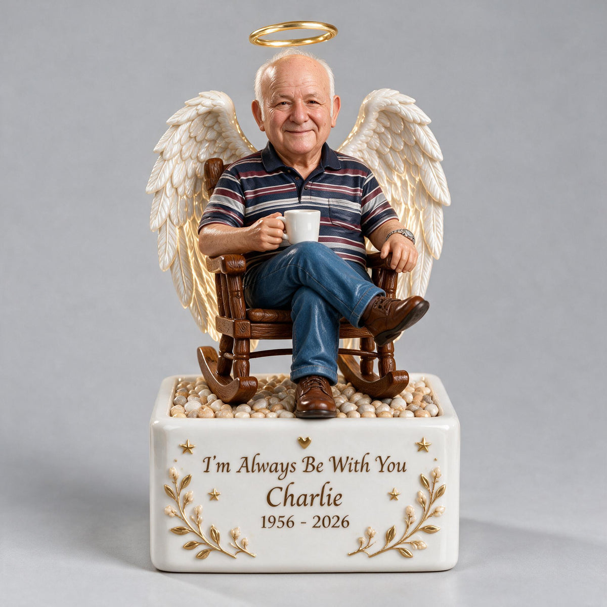 Personalized Older Man Memorial LED Light Ceramic Pot Grandpa Keepsake Gift