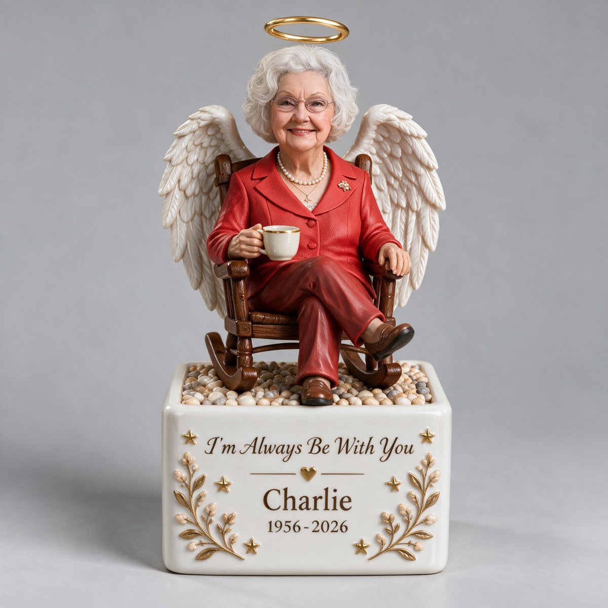 Personalized Memorial Older Woman Grandma LED Light Ceramic Pot Remembrance Keepsake