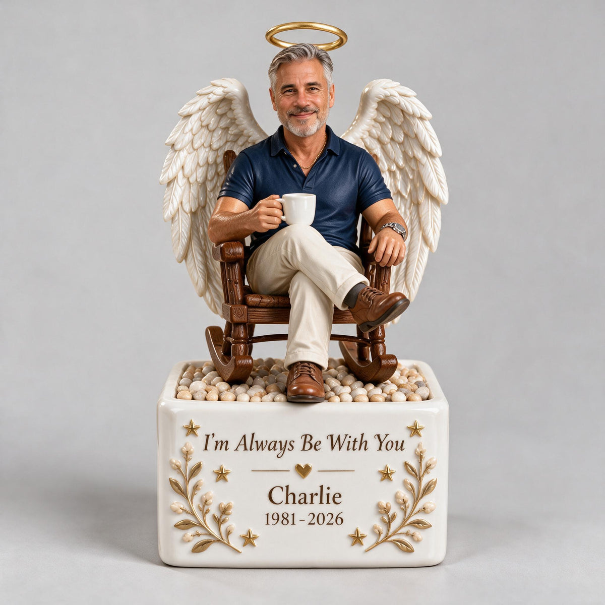 Personalized Middle-Aged Man Memorial LED Light Ceramic Pot, Dad Husband Remembrance Keepsake