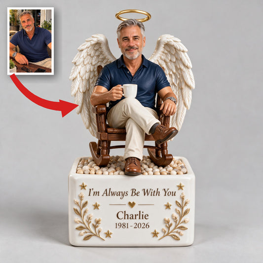 Personalized Middle-Aged Man Memorial LED Light Ceramic Pot, Dad Husband Remembrance Keepsake