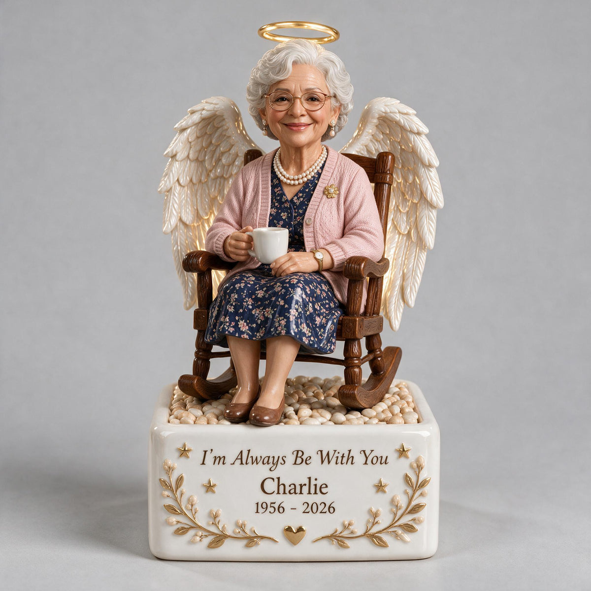 Personalized Older Black Woman Grandma Memorial LED Light Ceramic Pot
