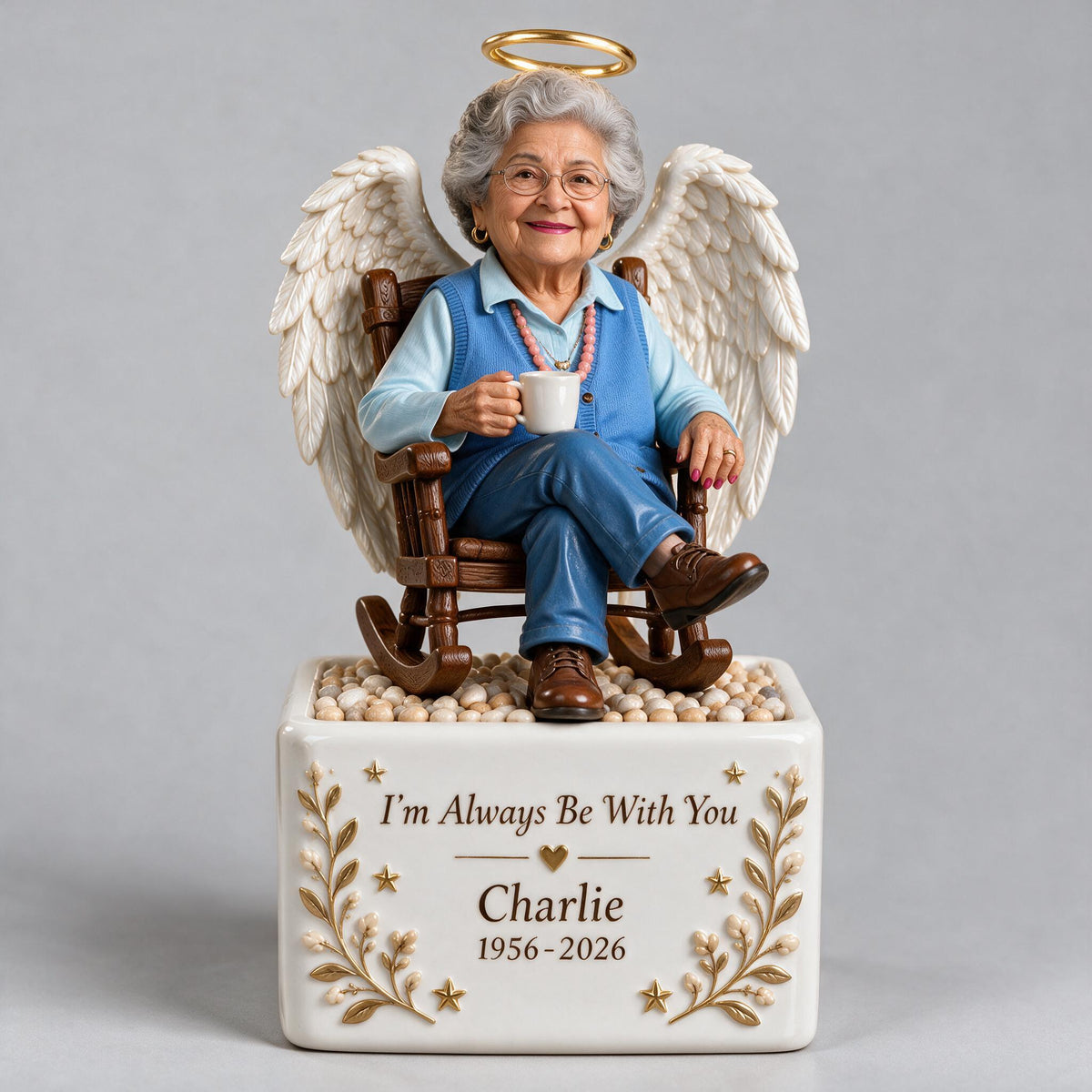 Personalized Older Latina Woman Grandma Memorial LED Light Ceramic Pot