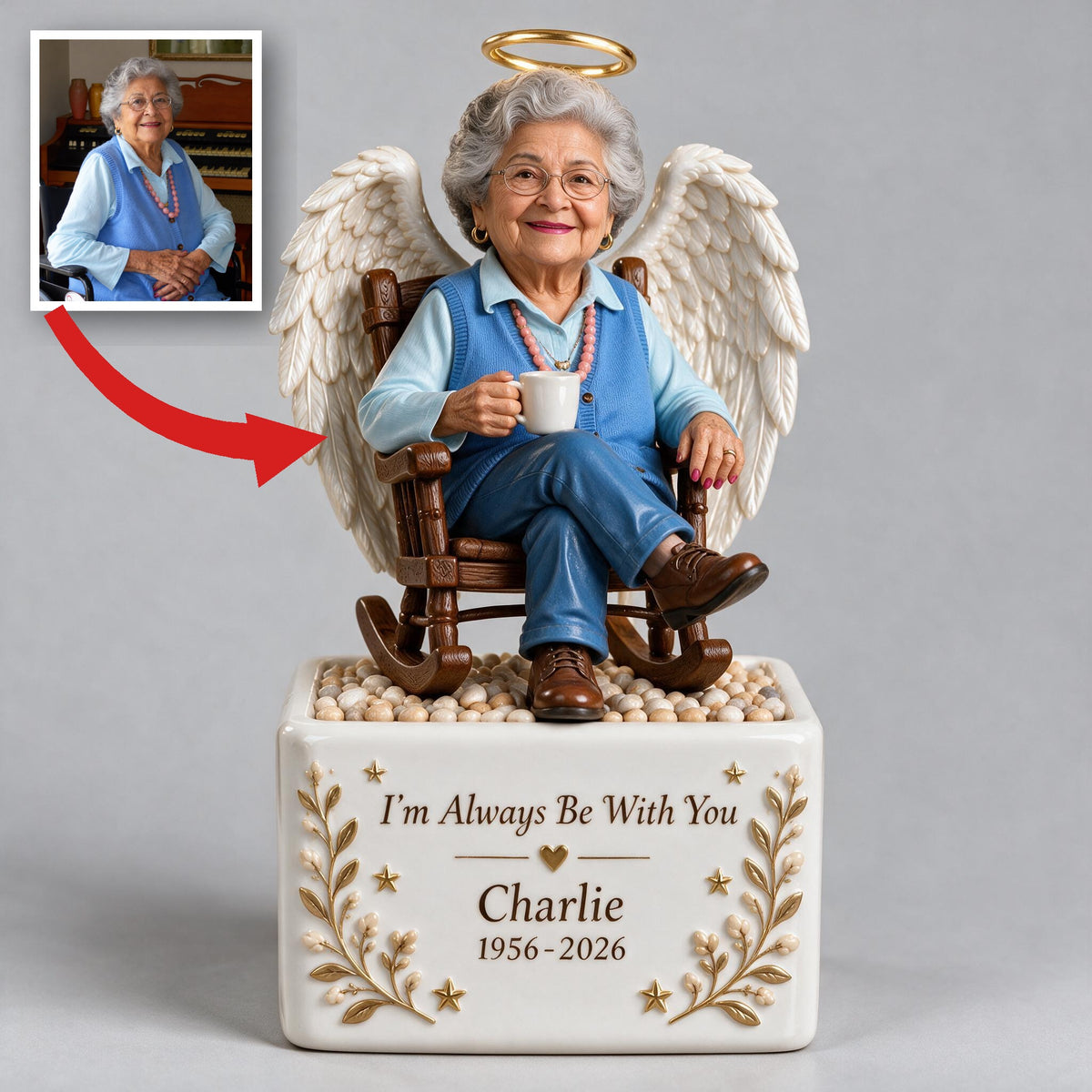 Personalized Older Latina Woman Grandma Memorial LED Light Ceramic Pot