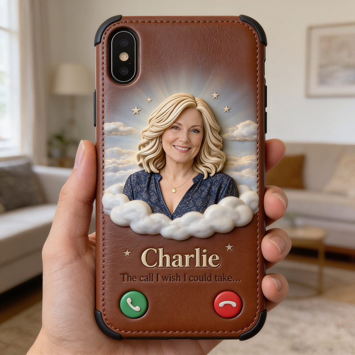 Personalized Middle-Aged Woman Memorial Leather Phone Case, Remembrance Gift for Mom Wife