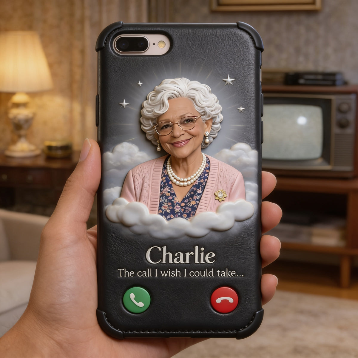 Personalized Older Black Woman Grandma Memorial Leather Phone Case