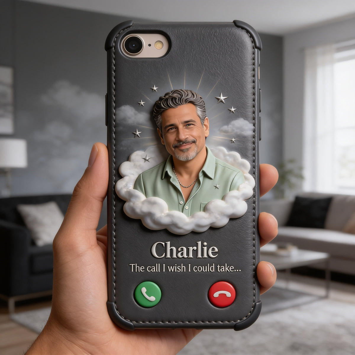 Personalized Middle-Aged Latino Man Memorial Leather Phone Case, Dad Husband Remembrance Gift