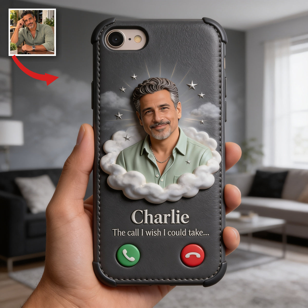 Personalized Middle-Aged Latino Man Memorial Leather Phone Case, Dad Husband Remembrance Gift