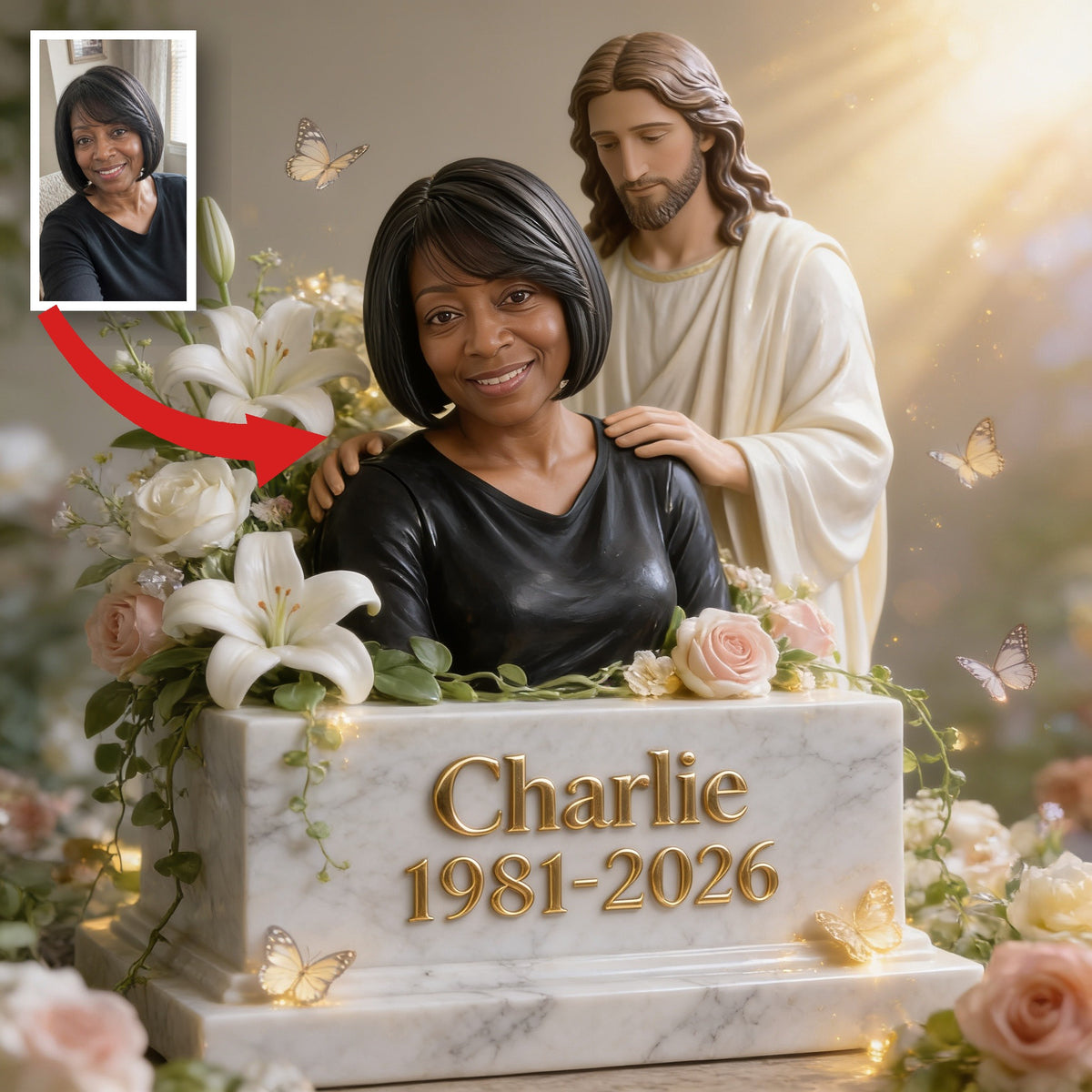Personalized Middle-Aged Black Woman Memorial Custom Shaped Acrylic Plaque