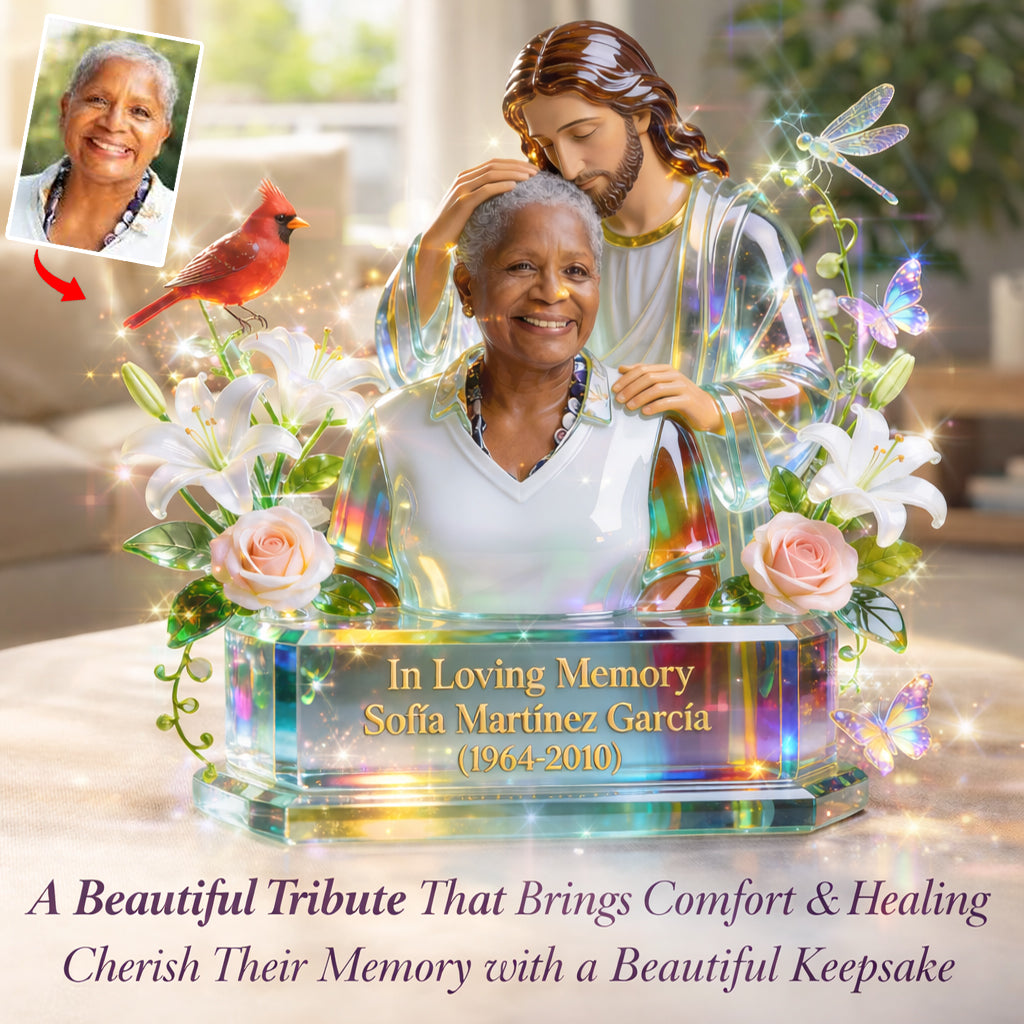 Personalized In Loving Memory Middle-Aged Latina Woman Custom Shaped Acrylic Plaque Memorial Gift