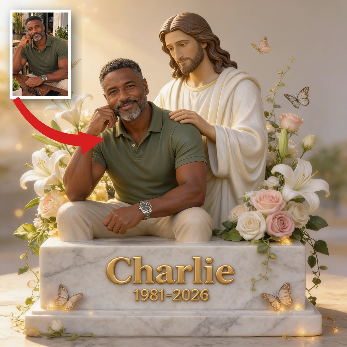 Personalisierte Gedenktafel für einen mittleren schwarzen Mann - Trauergeschenk