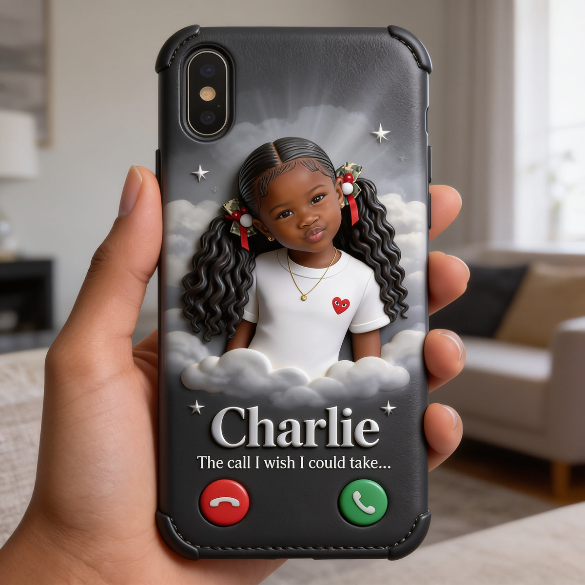 Personalized Black Little Girl Memorial Leather Phone Case Remembrance Gift