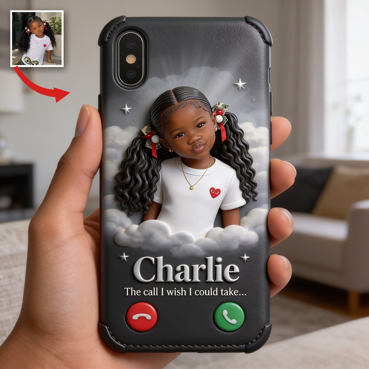 Personalized Black Little Girl Memorial Leather Phone Case Remembrance Gift
