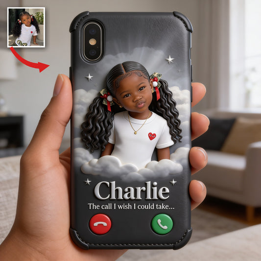 Personalized Black Little Girl Memorial Leather Phone Case Remembrance Gift