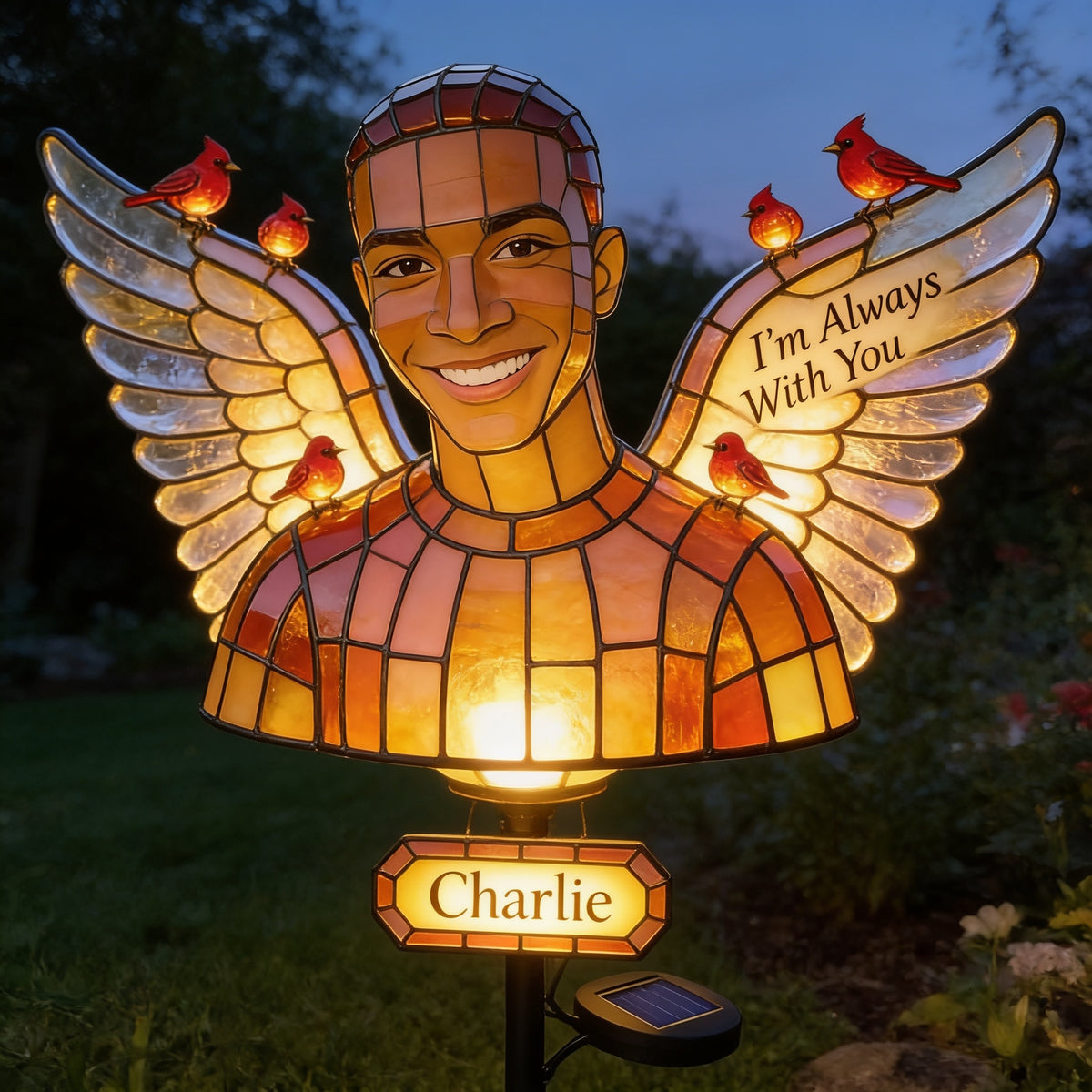 Personalized Black Man Memorial Solar Garden Light I'm Always With You Keepsake