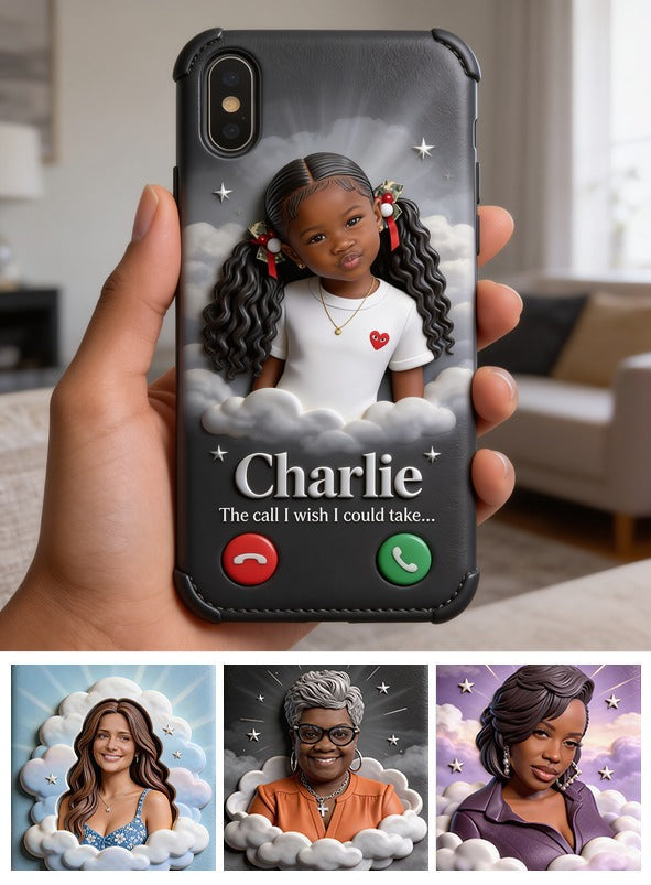 Personalized Black Little Girl Memorial Leather Phone Case Remembrance Gift