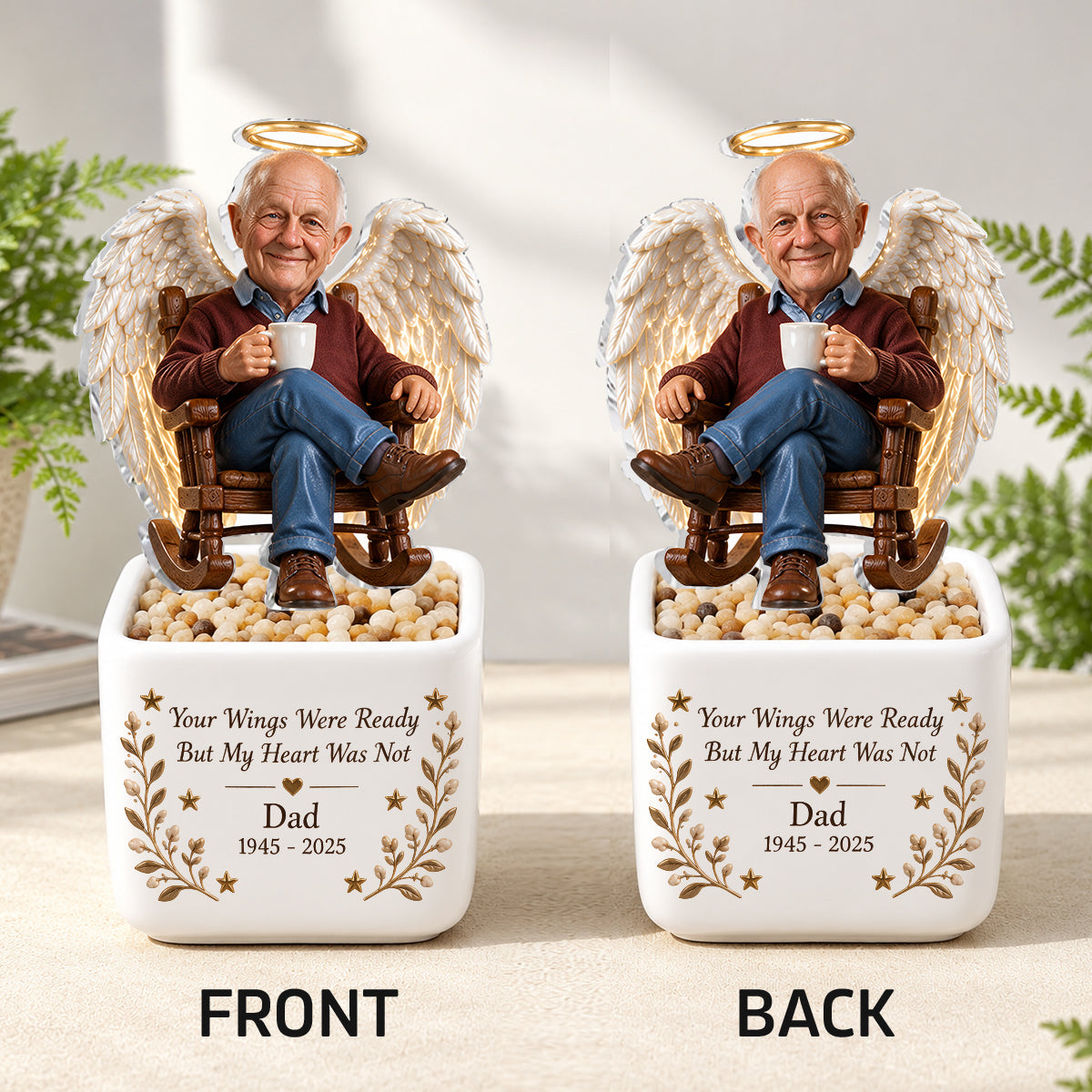 Personalized Middle-Aged Black Woman Memorial LED Light Ceramic Pot Keepsake