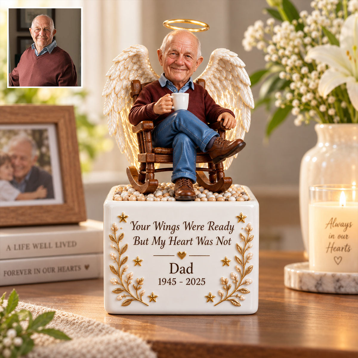 Personalized Middle-Aged Latina Woman Memorial LED Light Ceramic Pot Keepsake Gift