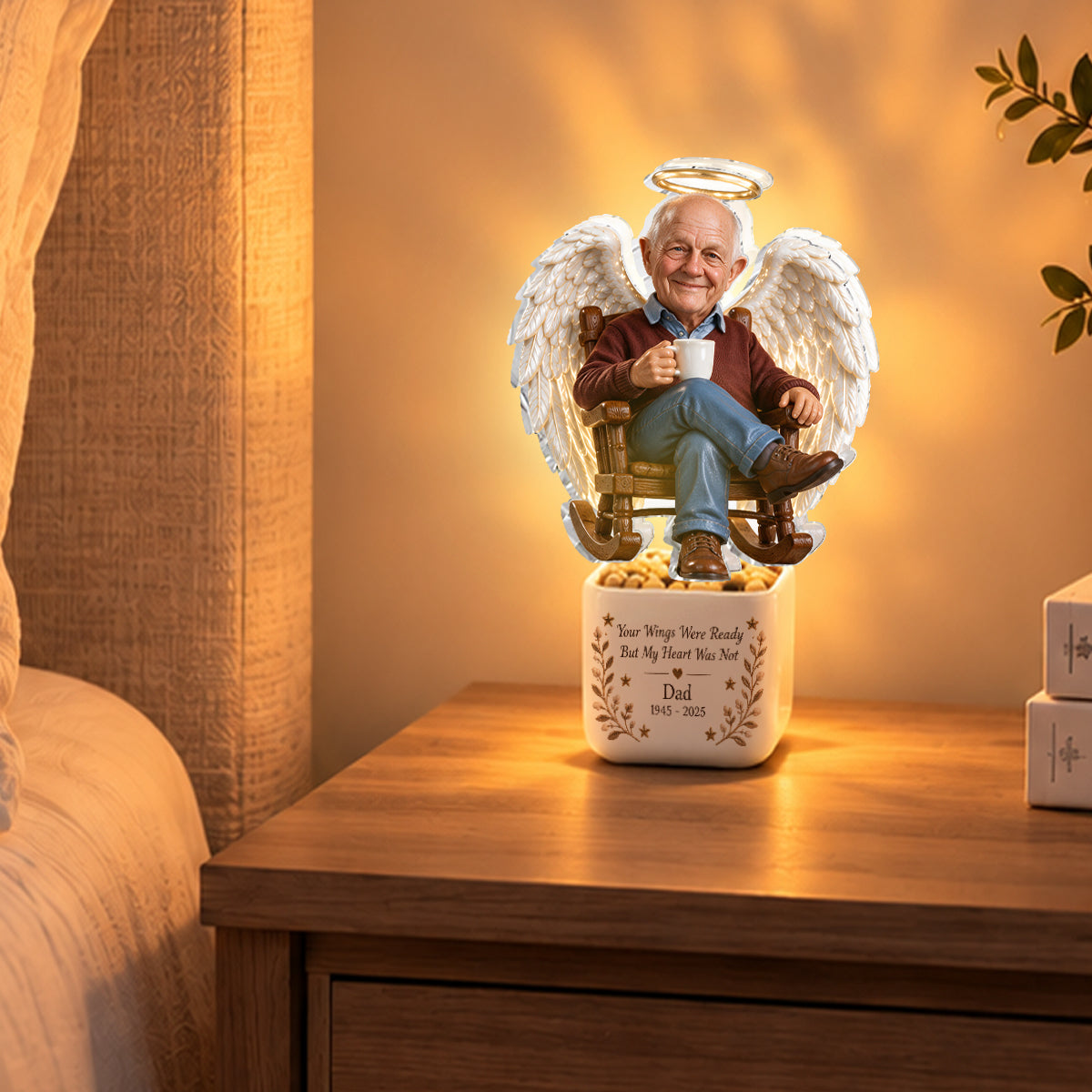 Personalized Middle-Aged Black Woman Memorial LED Light Ceramic Pot Keepsake