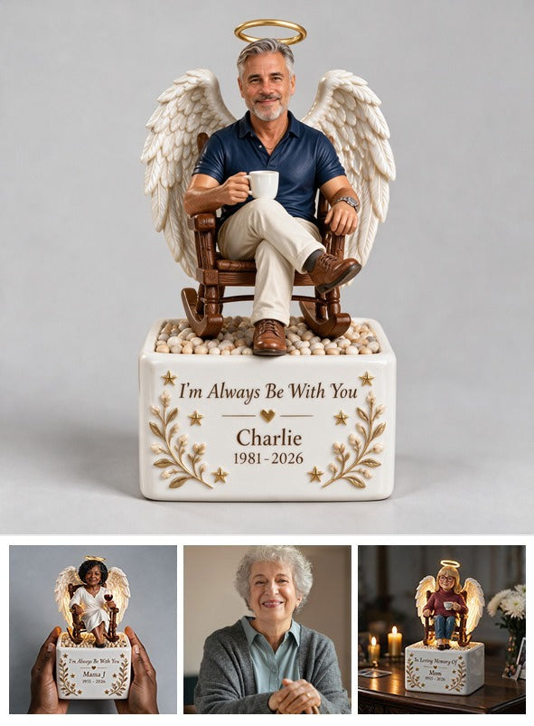Personalized Middle-Aged Man Memorial LED Light Ceramic Pot, Dad Husband Remembrance Keepsake