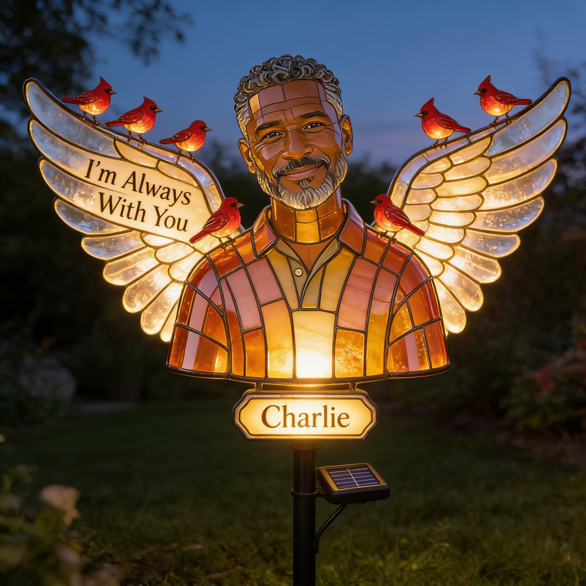 Personalized Middle-Aged Black Man Memorial Garden Solar Light Dad Husband Remembrance Gift