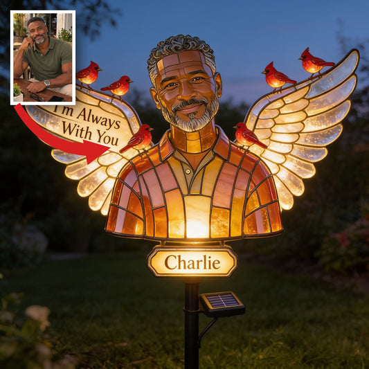 Personalized Middle-Aged Black Man Memorial Garden Solar Light Dad Husband Remembrance Gift