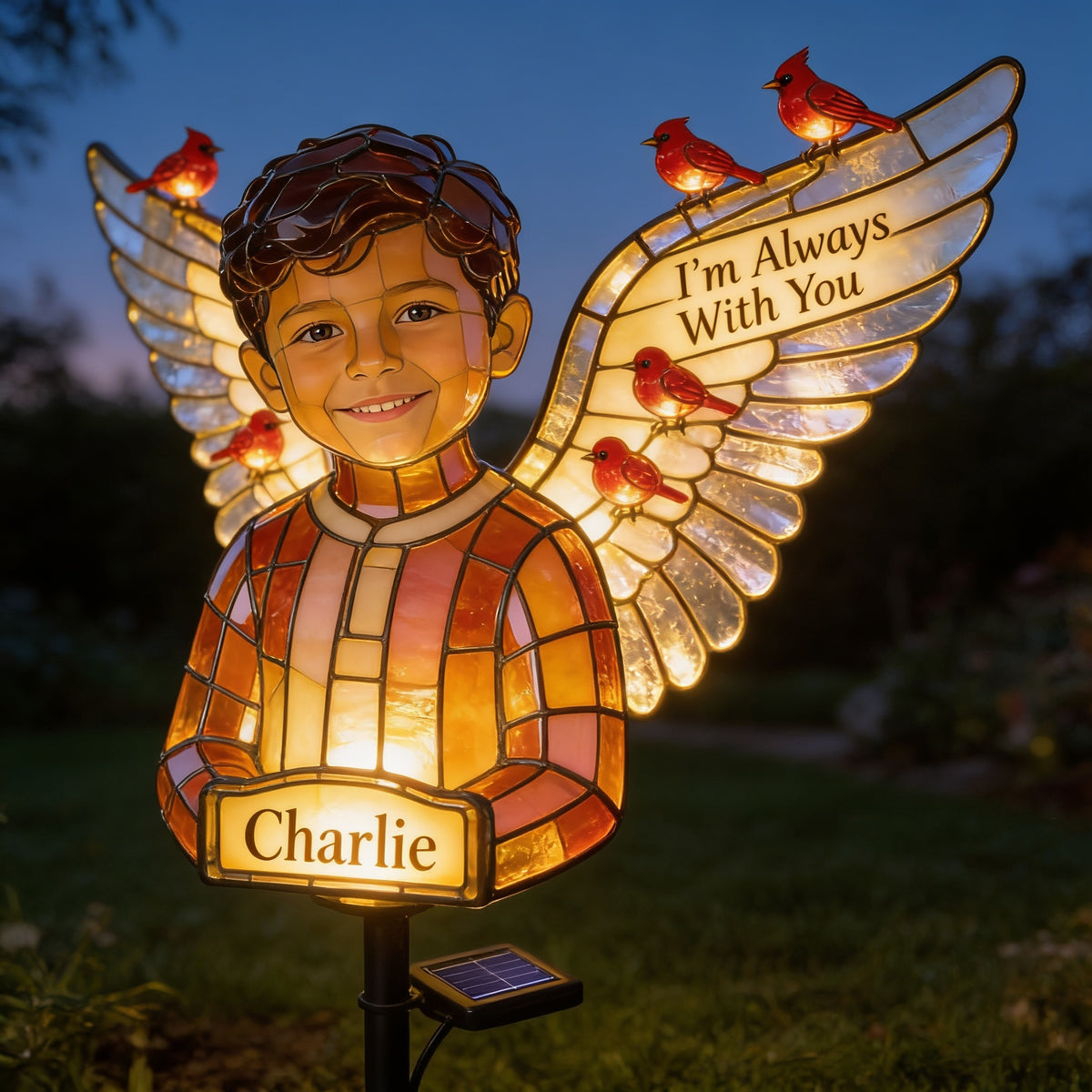 Personalized Latino Little Boy Memorial Solar Garden Light