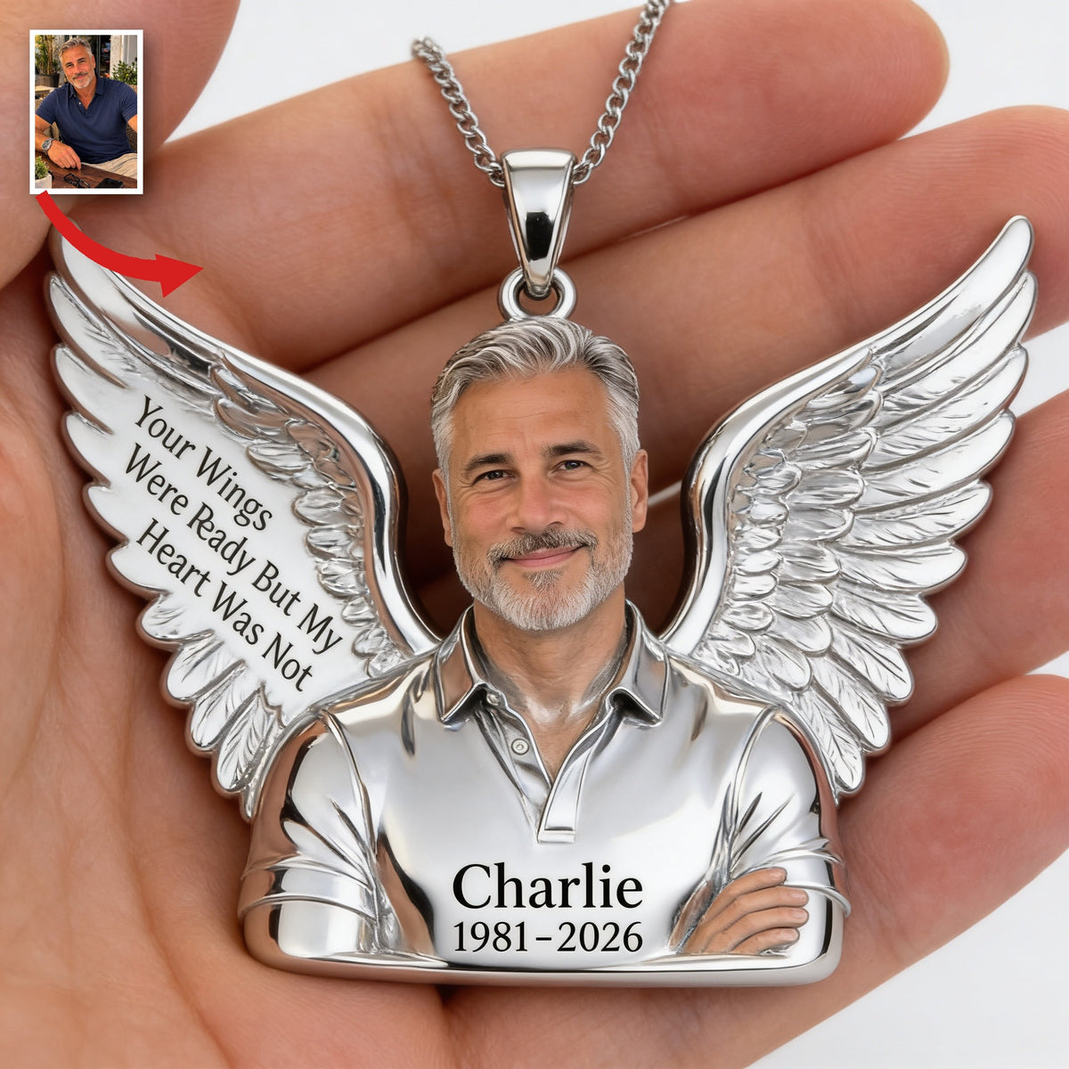 Personalized Middle-Aged Man Memorial Pendant Necklace, Dad Husband Remembrance Jewelry