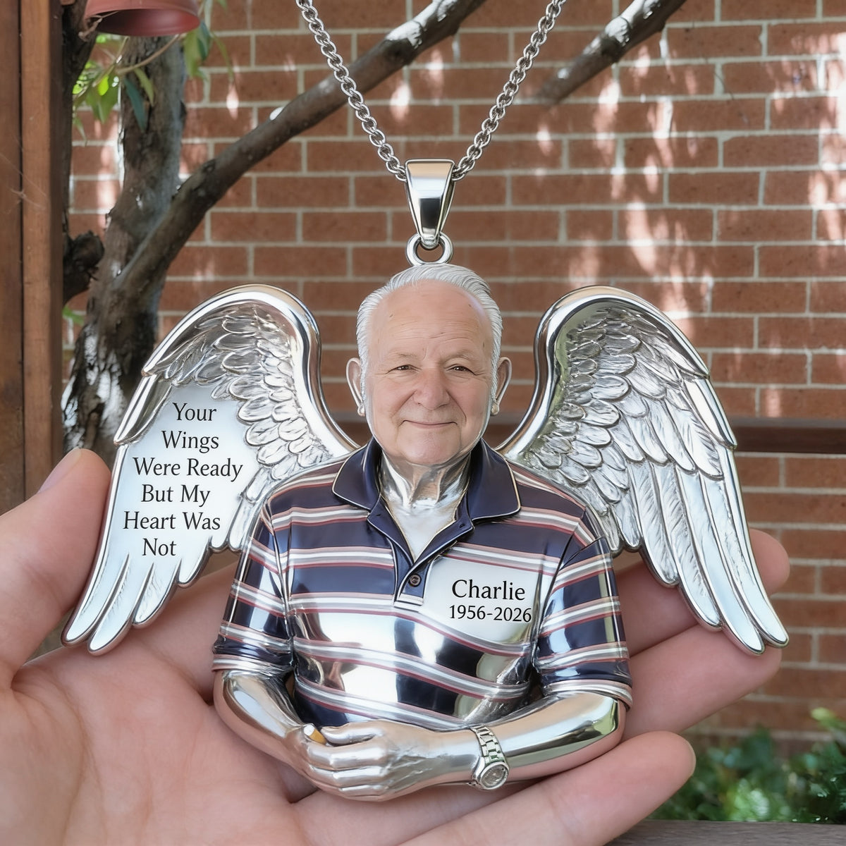 Personalized Older Man Grandpa Memorial Metal Pendant Necklace
