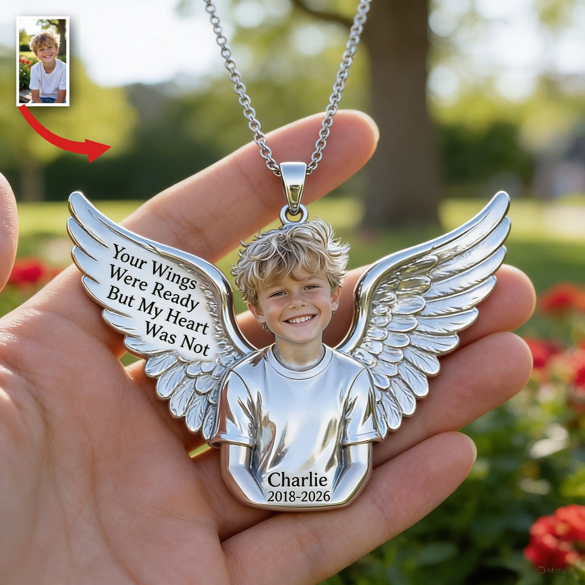 Personalized Little Boy Memorial Metal Pendant Necklace Keepsake