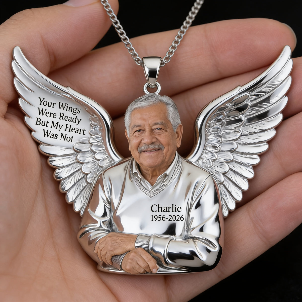Personalized Memorial Older Latino Man Grandpa Pendant Necklace