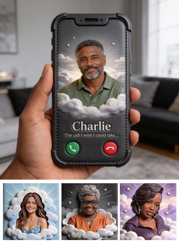 Personalized Middle-Aged Black Man Memorial Leather Phone Case, Dad Husband Keepsake