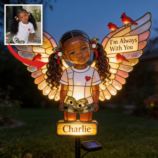 Personalized Black Little Girl Memorial Solar Garden Light Sympathy Keepsake