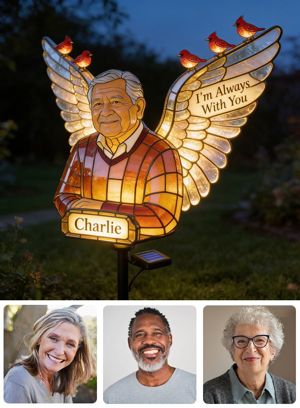 Personalized Older Latino Man Grandpa Memorial Solar Garden Light