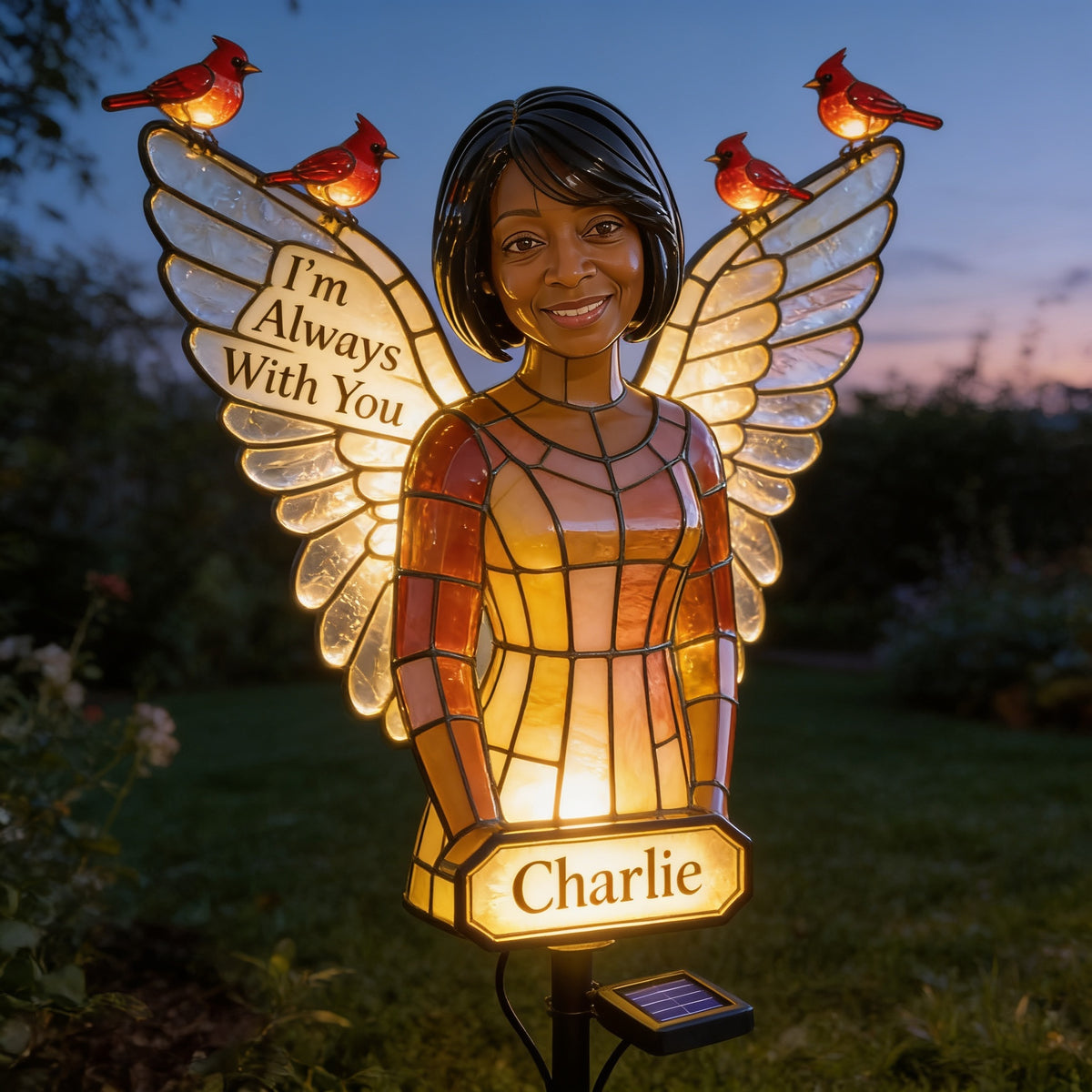 Personalized Middle-Aged Black Woman Memorial Garden Solar Light Sympathy Gift