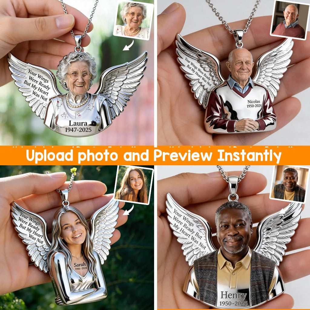 Personalized Memorial Man Angel Wing Metal Pendant Necklace