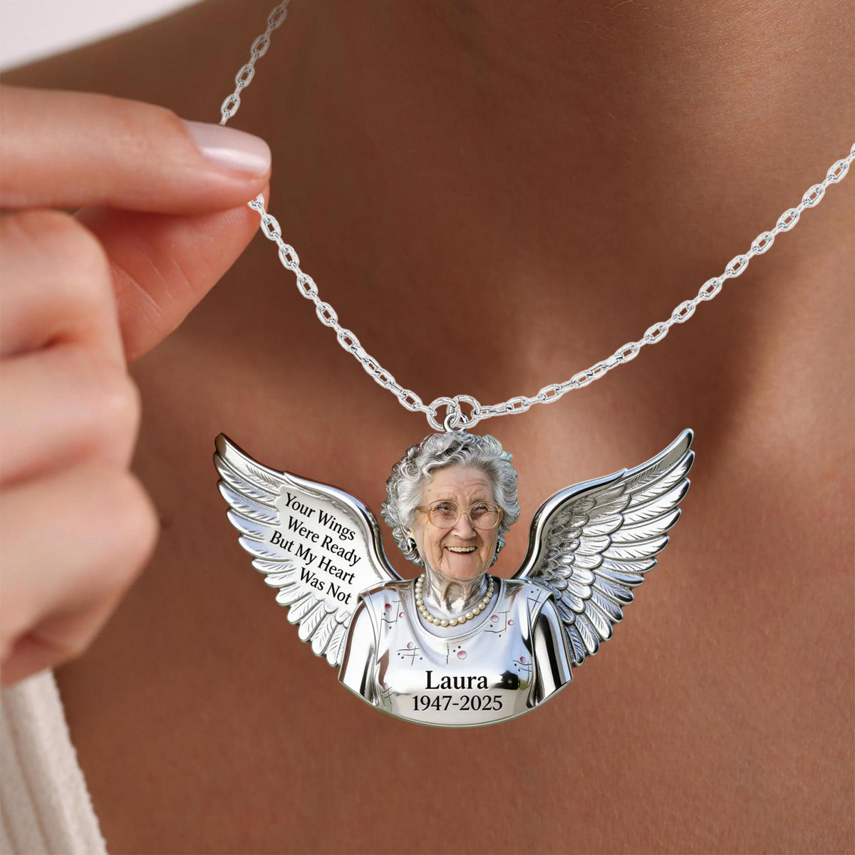 Personalized Memorial Man Angel Wing Metal Pendant Necklace