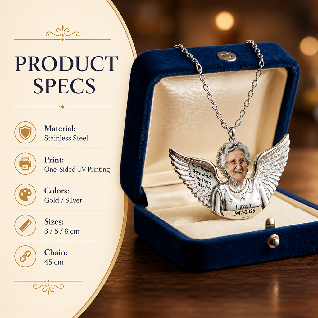 Personalized Older Black Man Grandpa Memorial Angel Wing Pendant Necklace