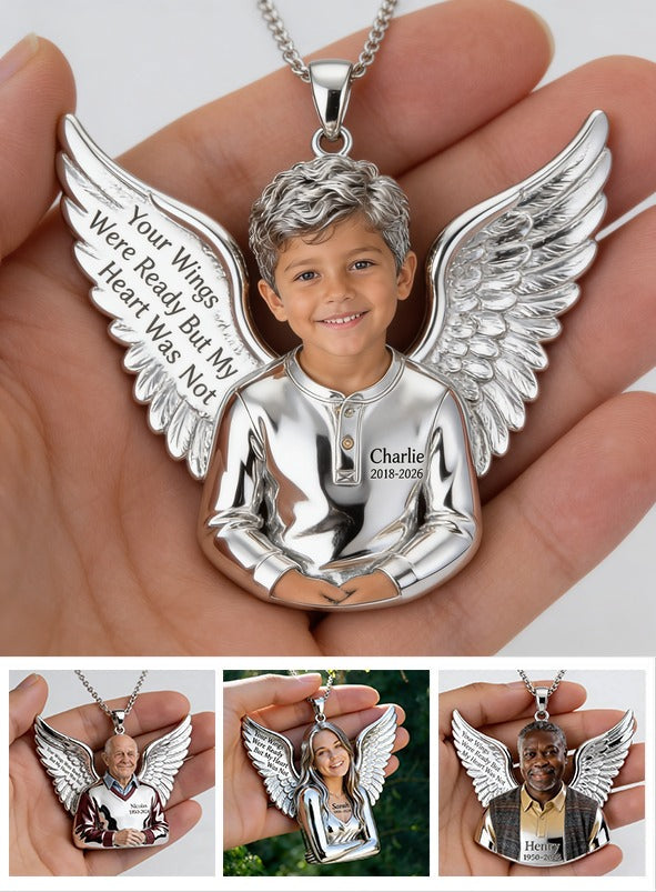 Personalized Latino Little Boy Memorial Winged Pendant Necklace
