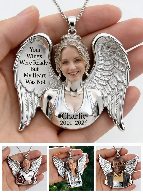 Personalized Memorial Winged Woman Metal Pendant Necklace Keepsake