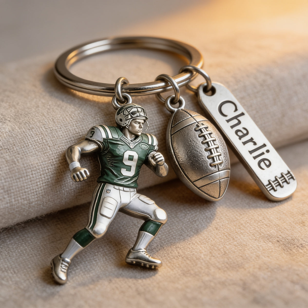Personalized Adult American Football Player Keychain With Charms Football Fan Gift