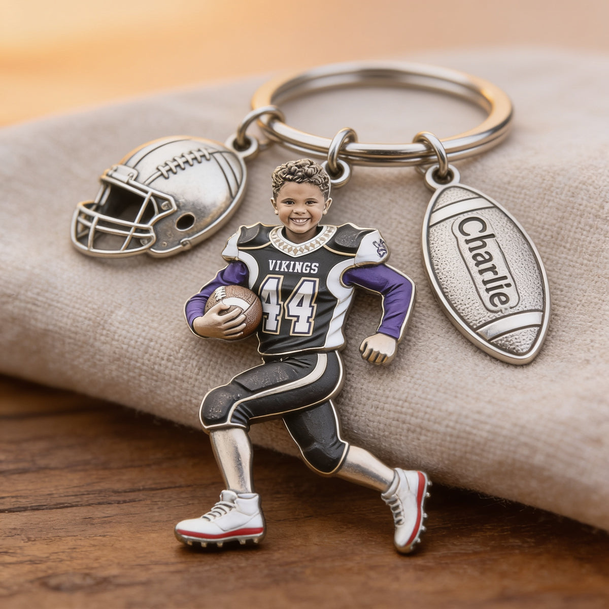 Personalized Latino Youth American Football Player Keychain with Charms