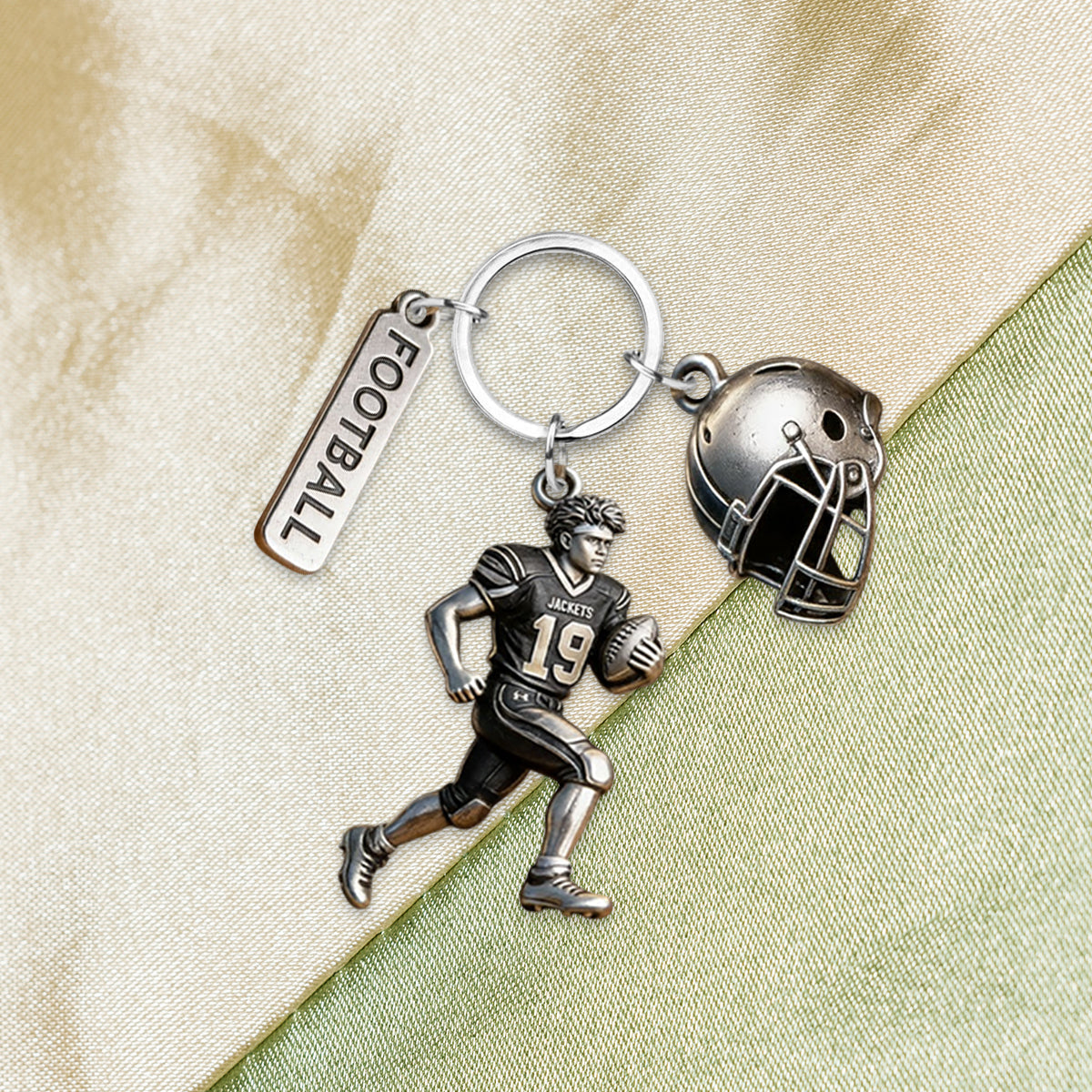 Personalized Latino Youth American Football Player Keychain with Charms